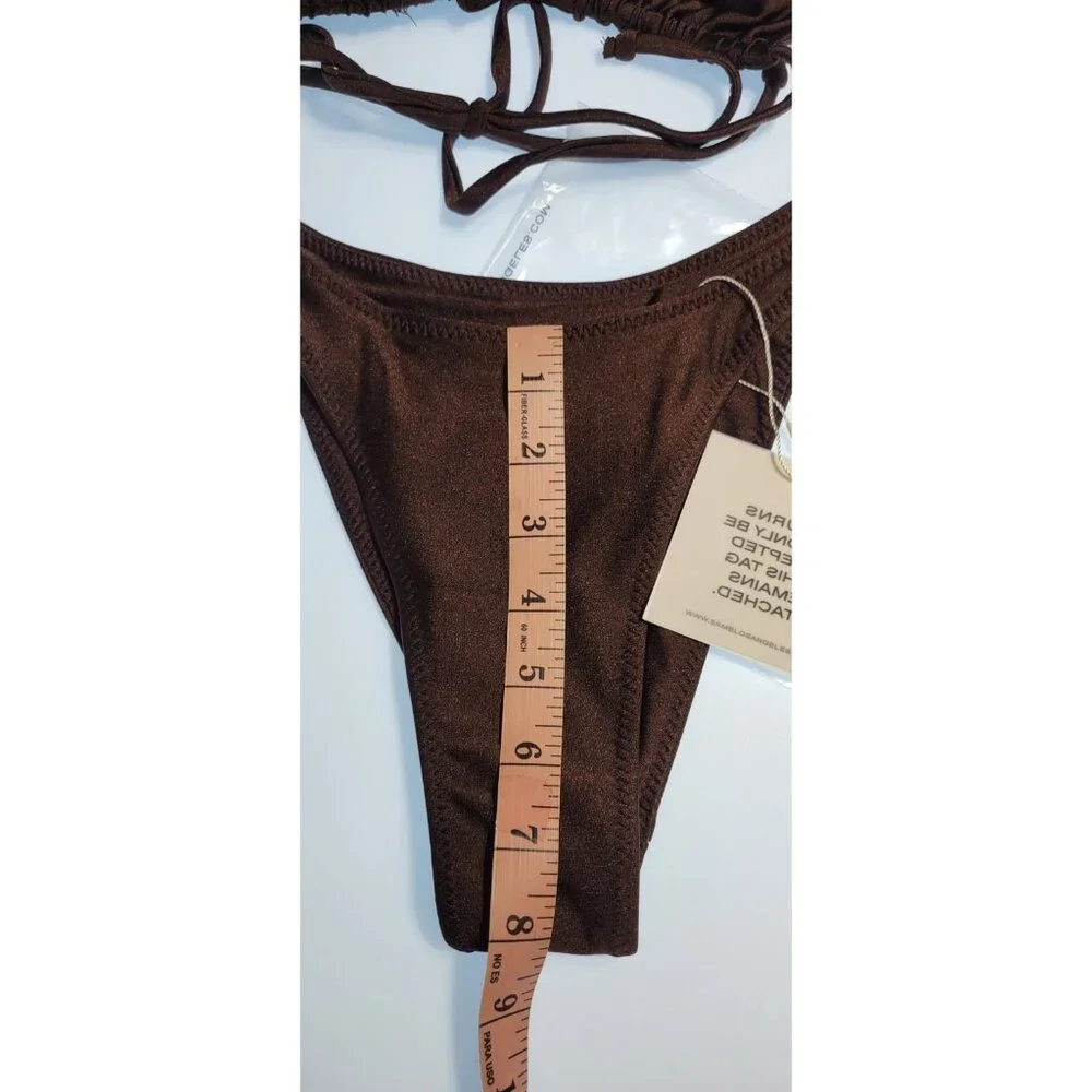 SAME Los Angeles Swim Bikini Set 2Pc Top High Weist Bottom 90s Brown SZ M - Picture 14 of 15